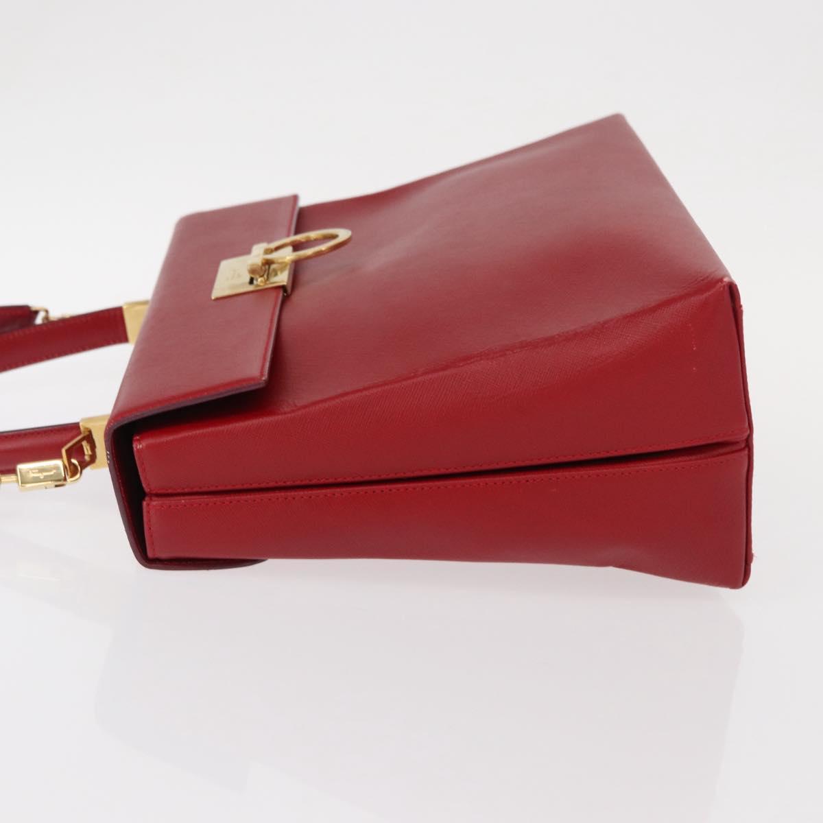 Salvatore Ferragamo Gancini Hand Bag Leather 2way Red Gold Auth BA8396