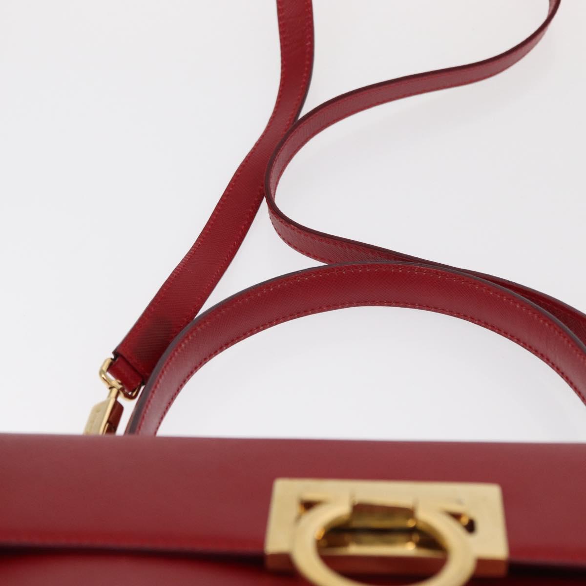 Salvatore Ferragamo Gancini Hand Bag Leather 2way Red Gold Auth BA8396