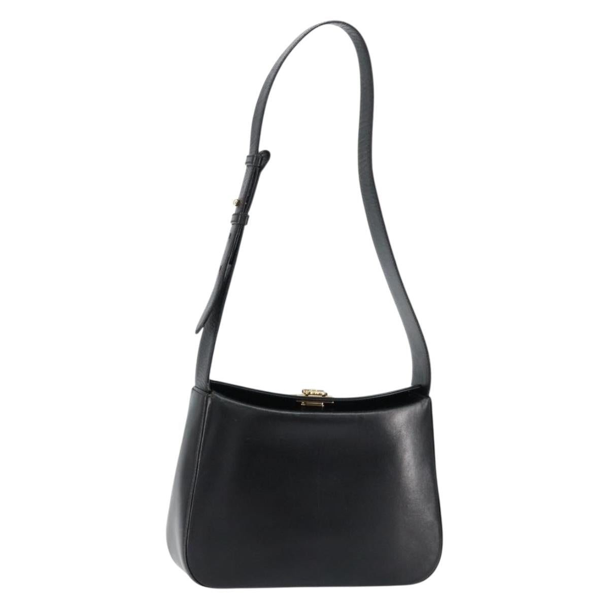 Salvatore Ferragamo Gancini Shoulder Bag Leather Black Gold Auth BA8397