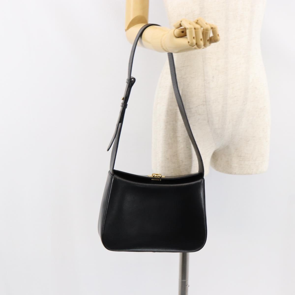 Salvatore Ferragamo Gancini Shoulder Bag Leather Black Gold Auth BA8397