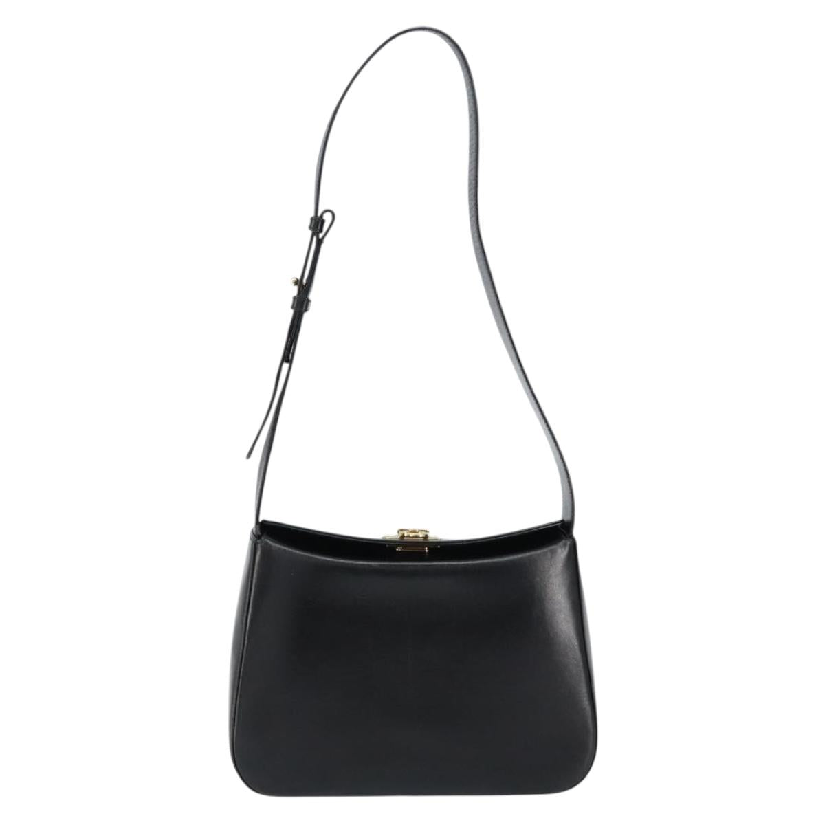 Salvatore Ferragamo Gancini Shoulder Bag Leather Black Gold Auth BA8397