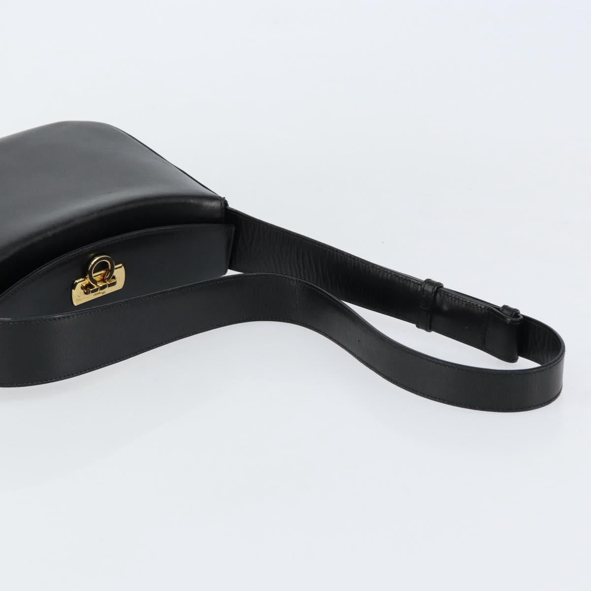 Salvatore Ferragamo Gancini Shoulder Bag Leather Black Gold Auth BA8397
