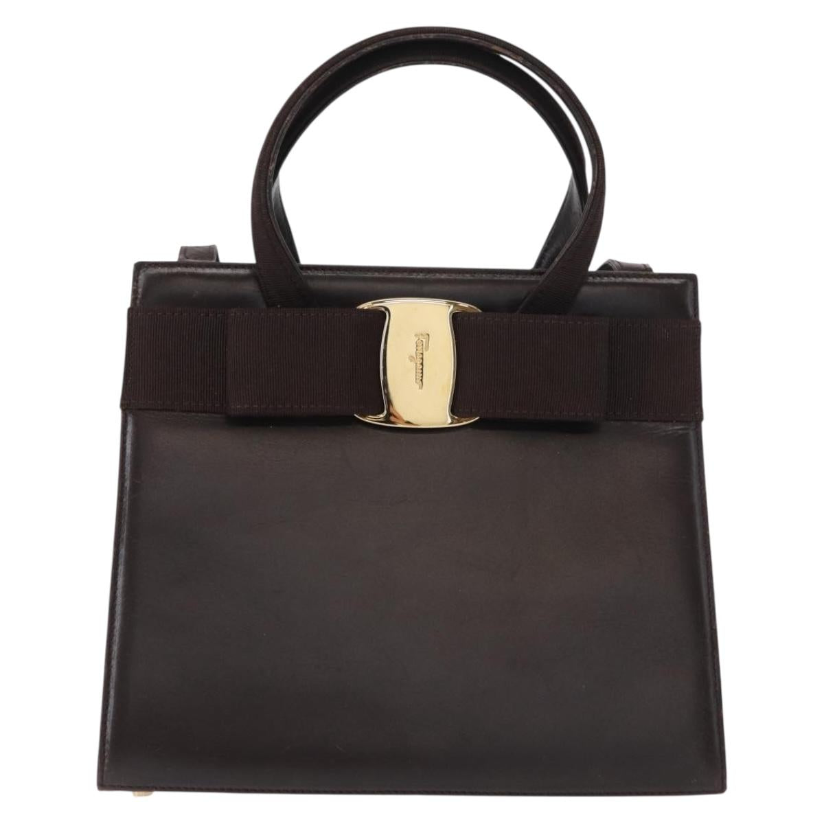 Salvatore Ferragamo Vala Hand Bag Leather 2way Brown Gold Auth BA8398