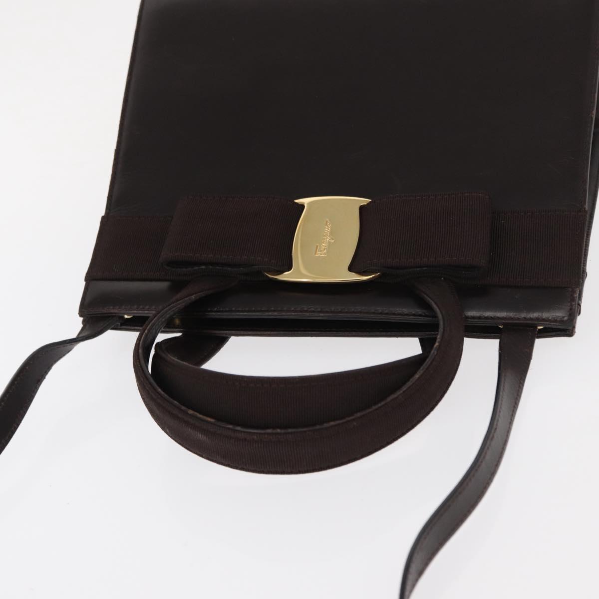 Salvatore Ferragamo Vala Hand Bag Leather 2way Brown Gold Auth BA8398