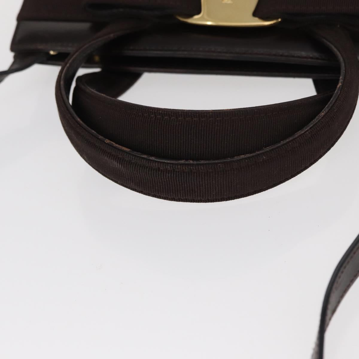 Salvatore Ferragamo Vala Hand Bag Leather 2way Brown Gold Auth BA8398