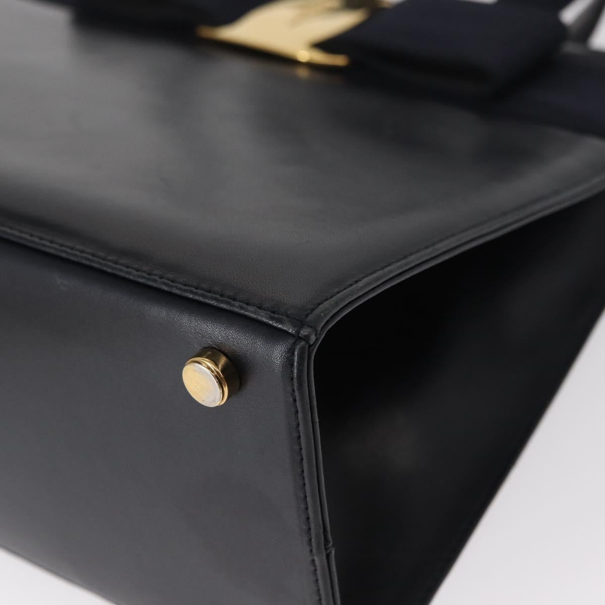 Salvatore Ferragamo Vala Hand Bag Leather 2way Navy Gold Auth BA8399