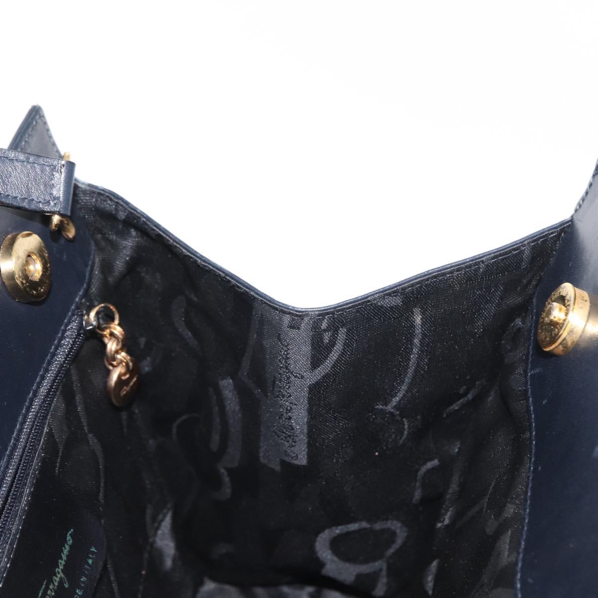Salvatore Ferragamo Vala Hand Bag Leather 2way Navy Gold Auth BA8399