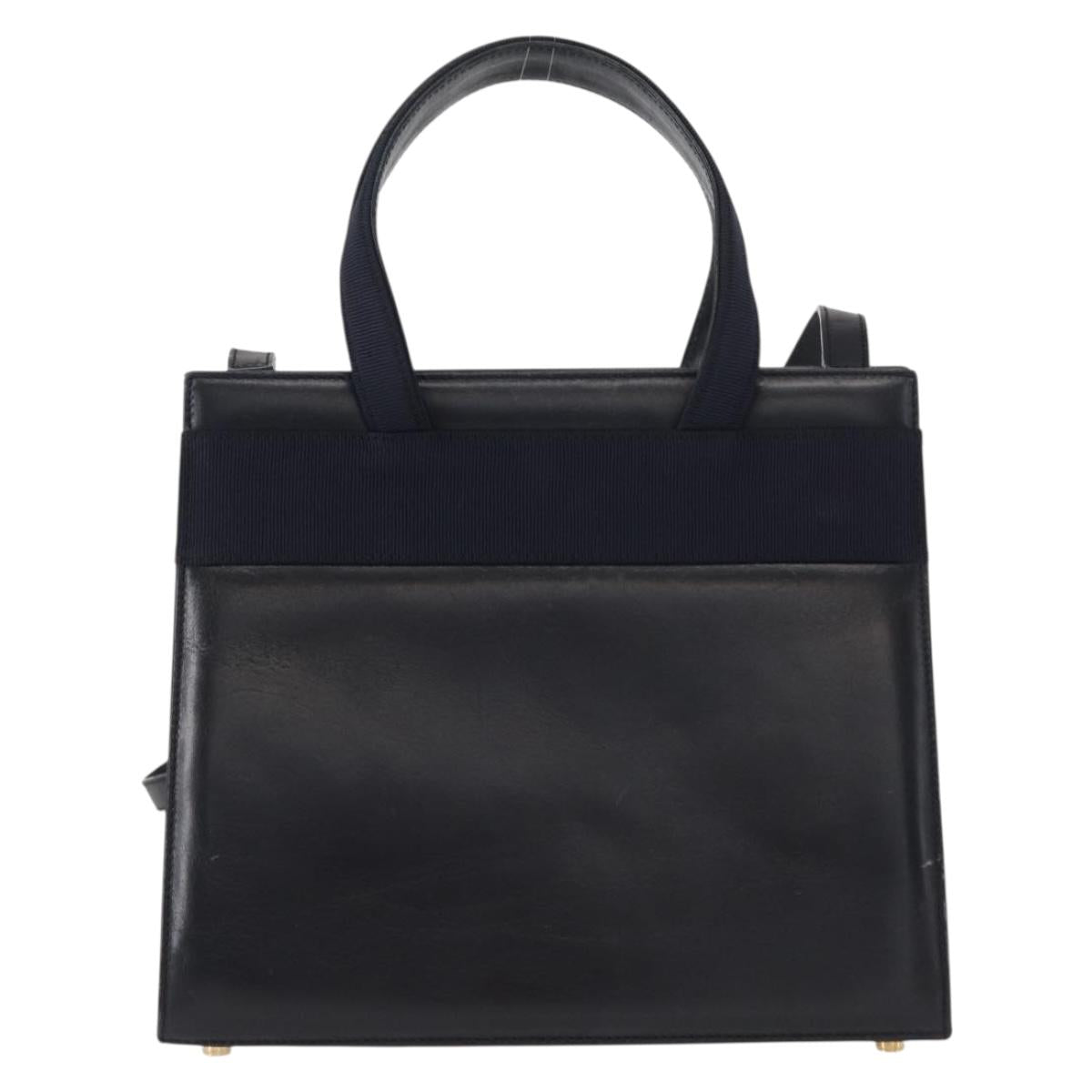 Salvatore Ferragamo Vala Hand Bag Leather 2way Navy Gold Auth BA8399