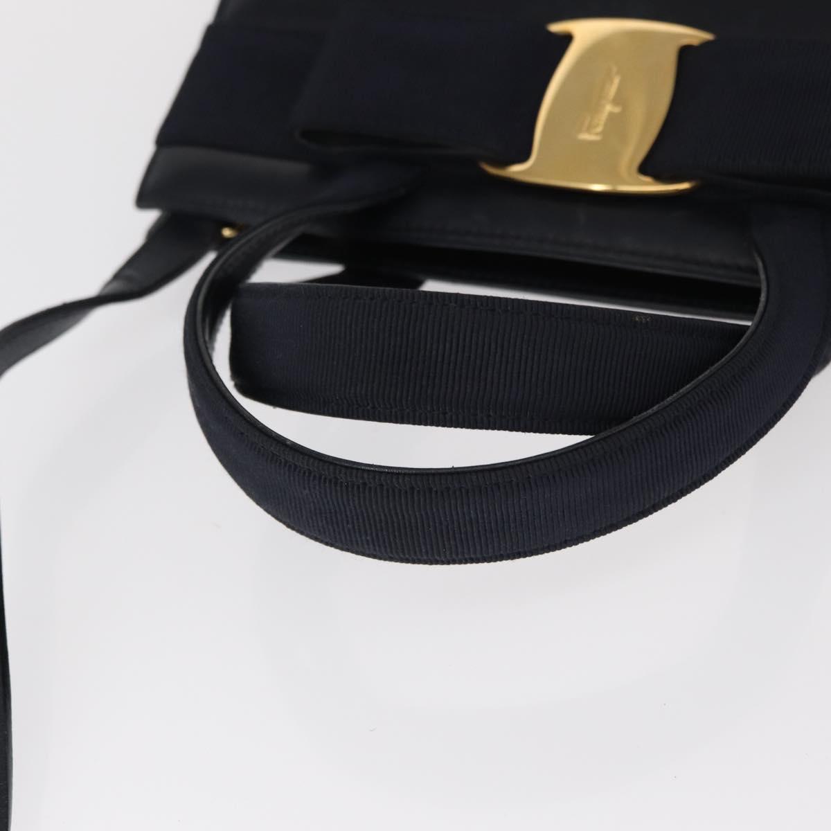 Salvatore Ferragamo Vala Hand Bag Leather 2way Navy Gold Auth BA8399