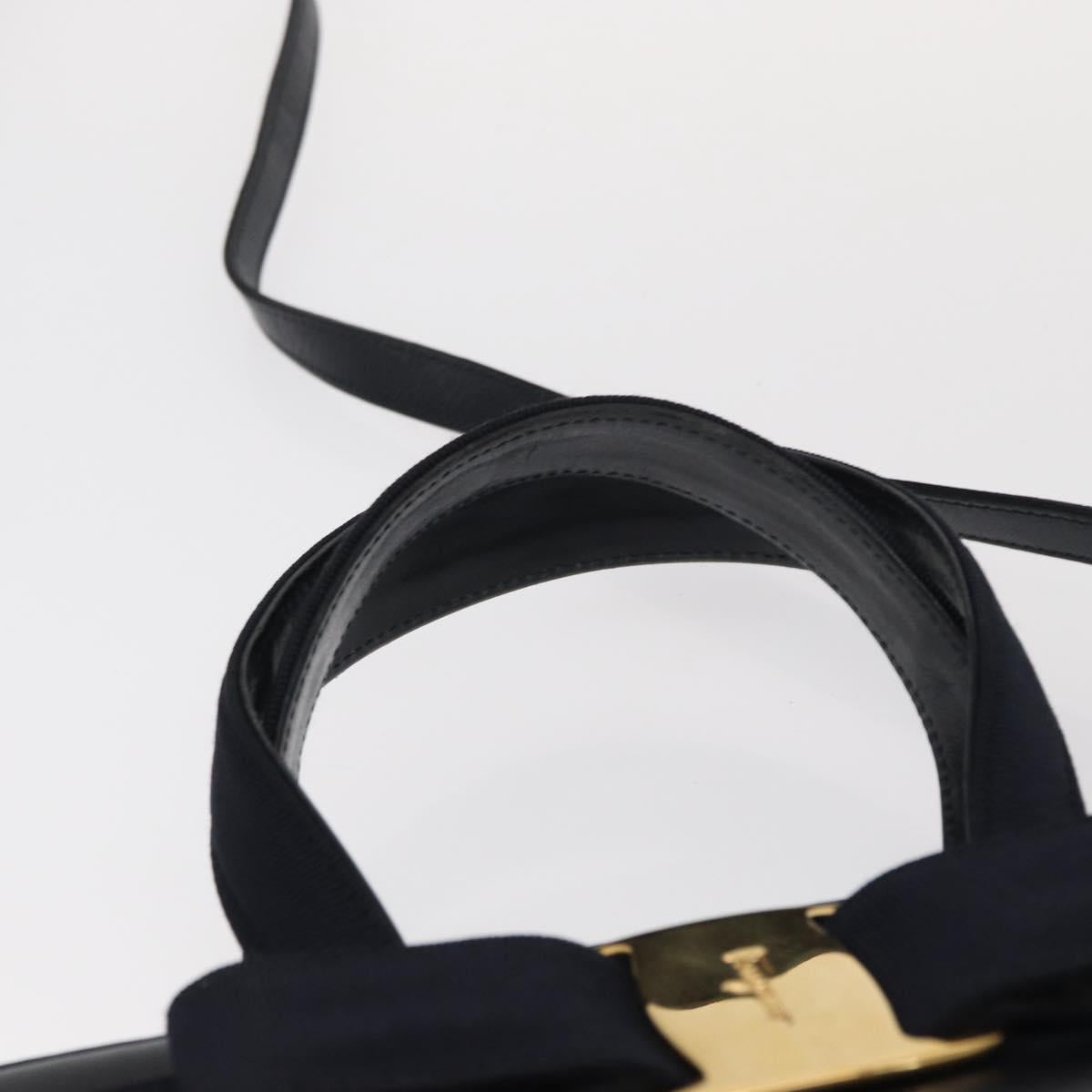 Salvatore Ferragamo Vala Hand Bag Leather 2way Navy Gold Auth BA8399