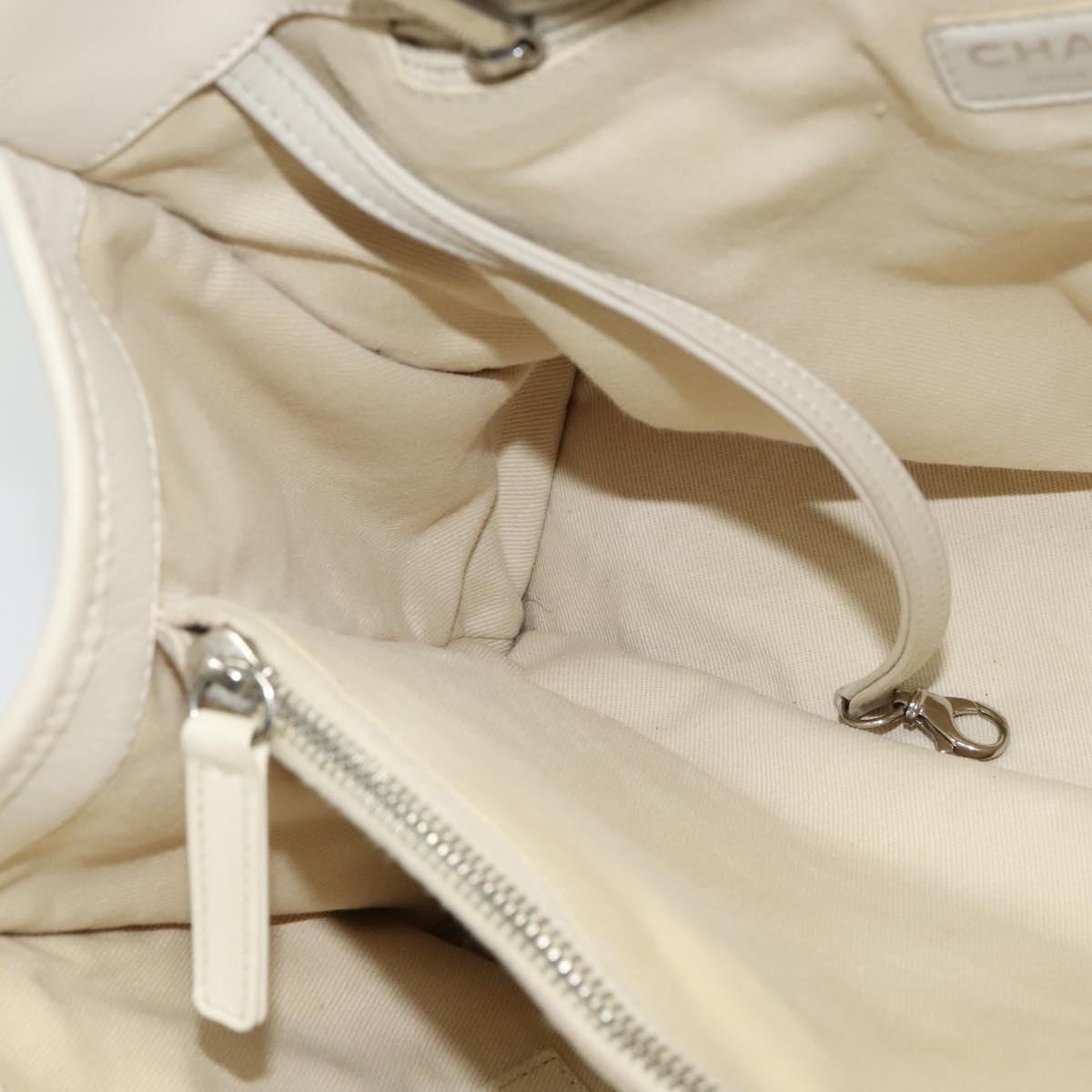 CHANEL Chain Hand Bag Leather 2way White Silver CC Auth BA840V