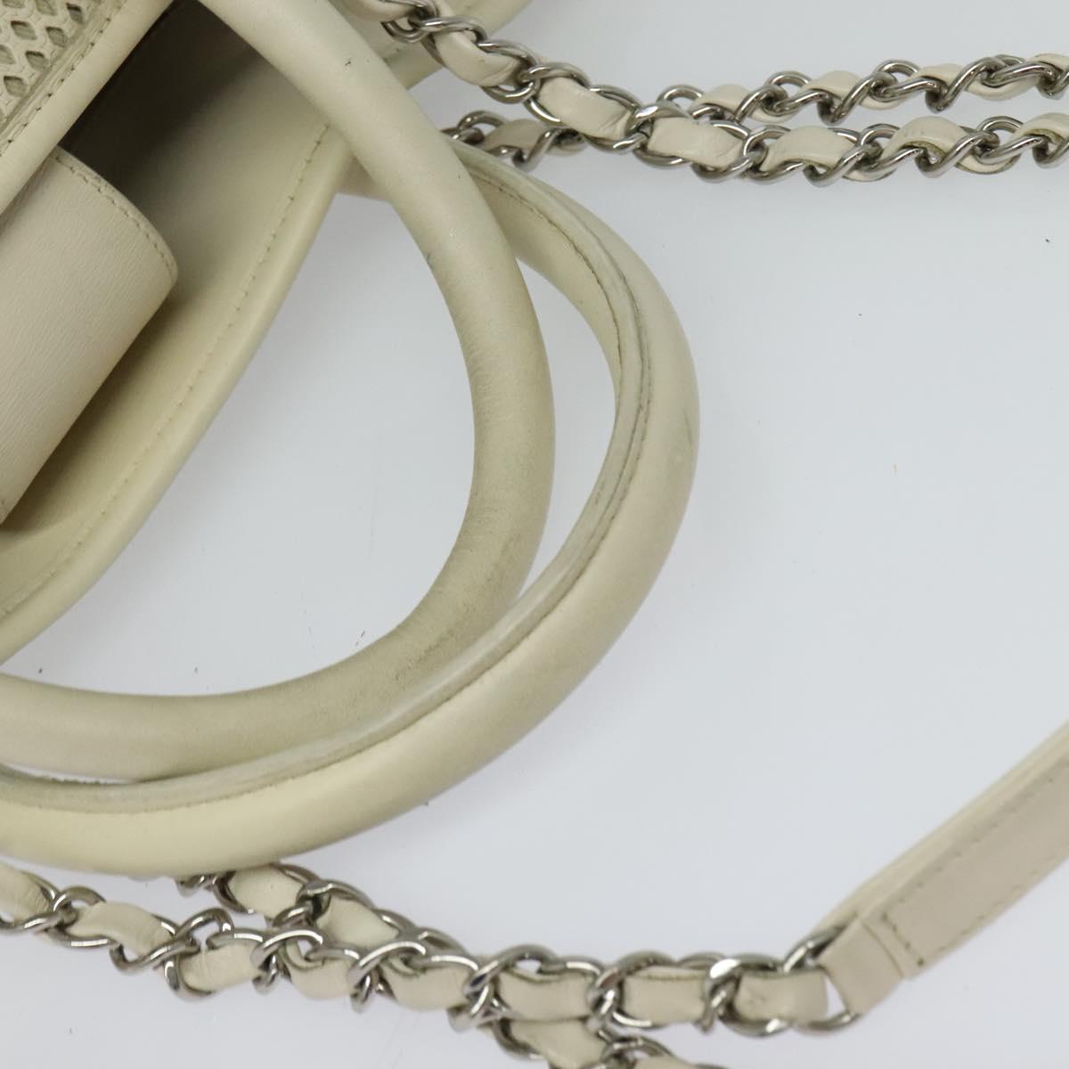CHANEL Chain Hand Bag Leather 2way White Silver CC Auth BA840V