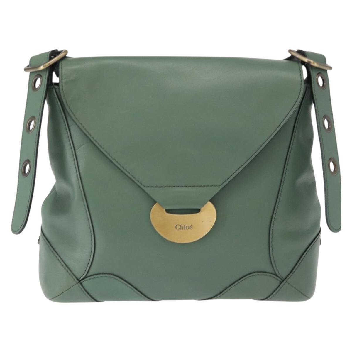 Chloe Shoulder Bag Leather Green Gold Auth BA8400