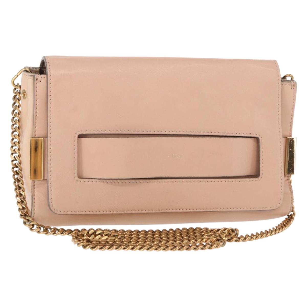 Chloe Chain Shoulder Bag Leather Pink Gold Auth BA8401
