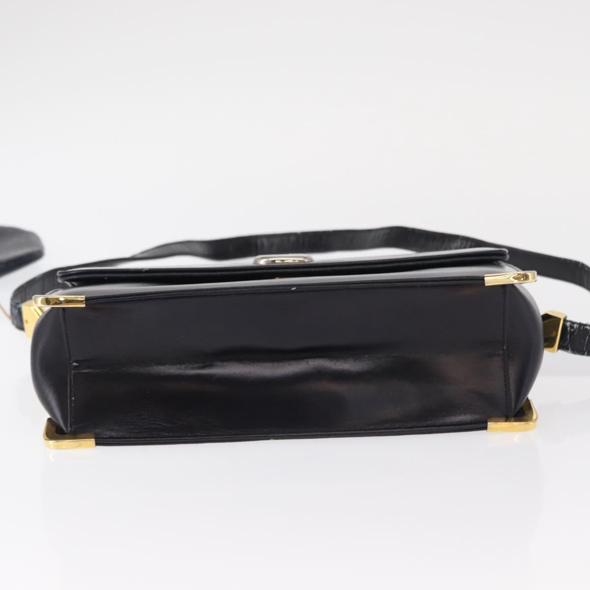 Christian Dior Shoulder Bag Leather Navy Gold Auth BA8402