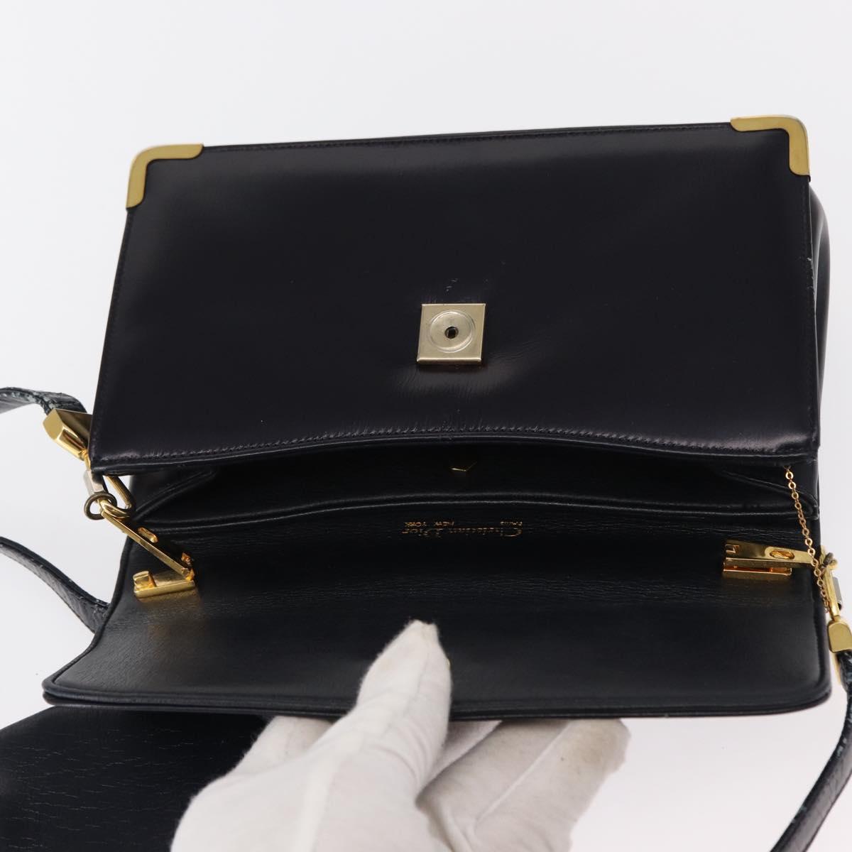 Christian Dior Shoulder Bag Leather Navy Gold Auth BA8402
