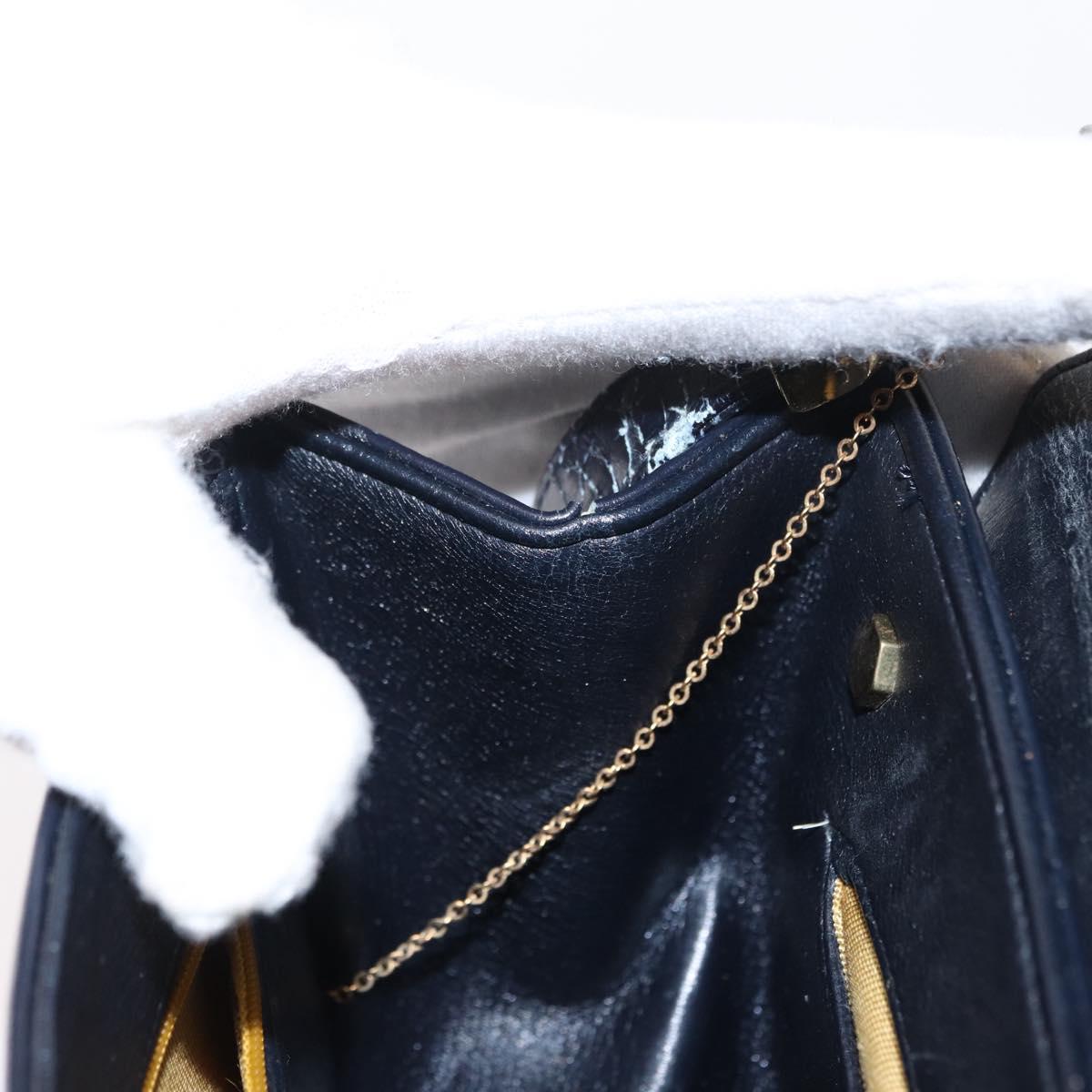 Christian Dior Shoulder Bag Leather Navy Gold Auth BA8402