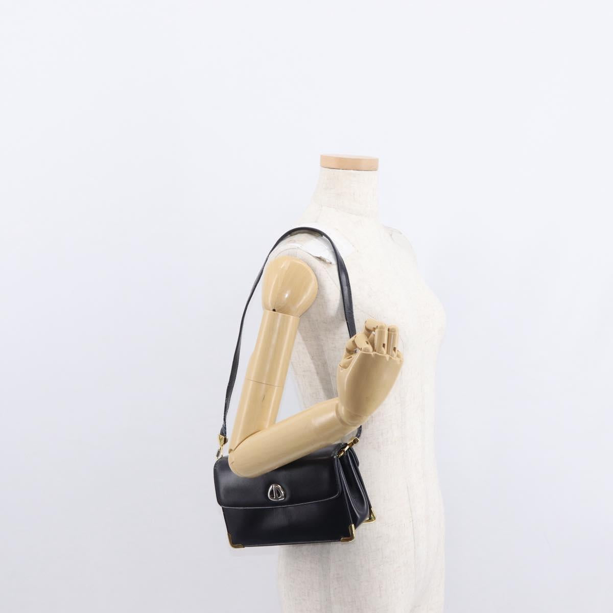Christian Dior Shoulder Bag Leather Navy Gold Auth BA8402