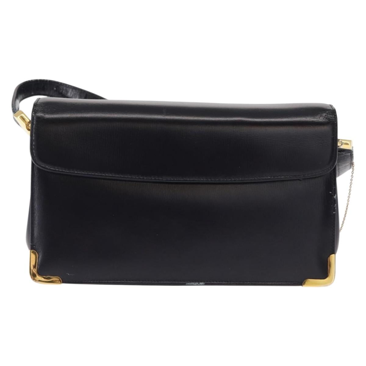 Christian Dior Shoulder Bag Leather Navy Gold Auth BA8402