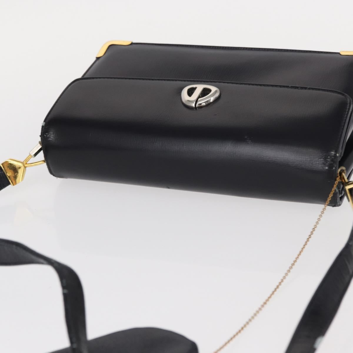 Christian Dior Shoulder Bag Leather Navy Gold Auth BA8402