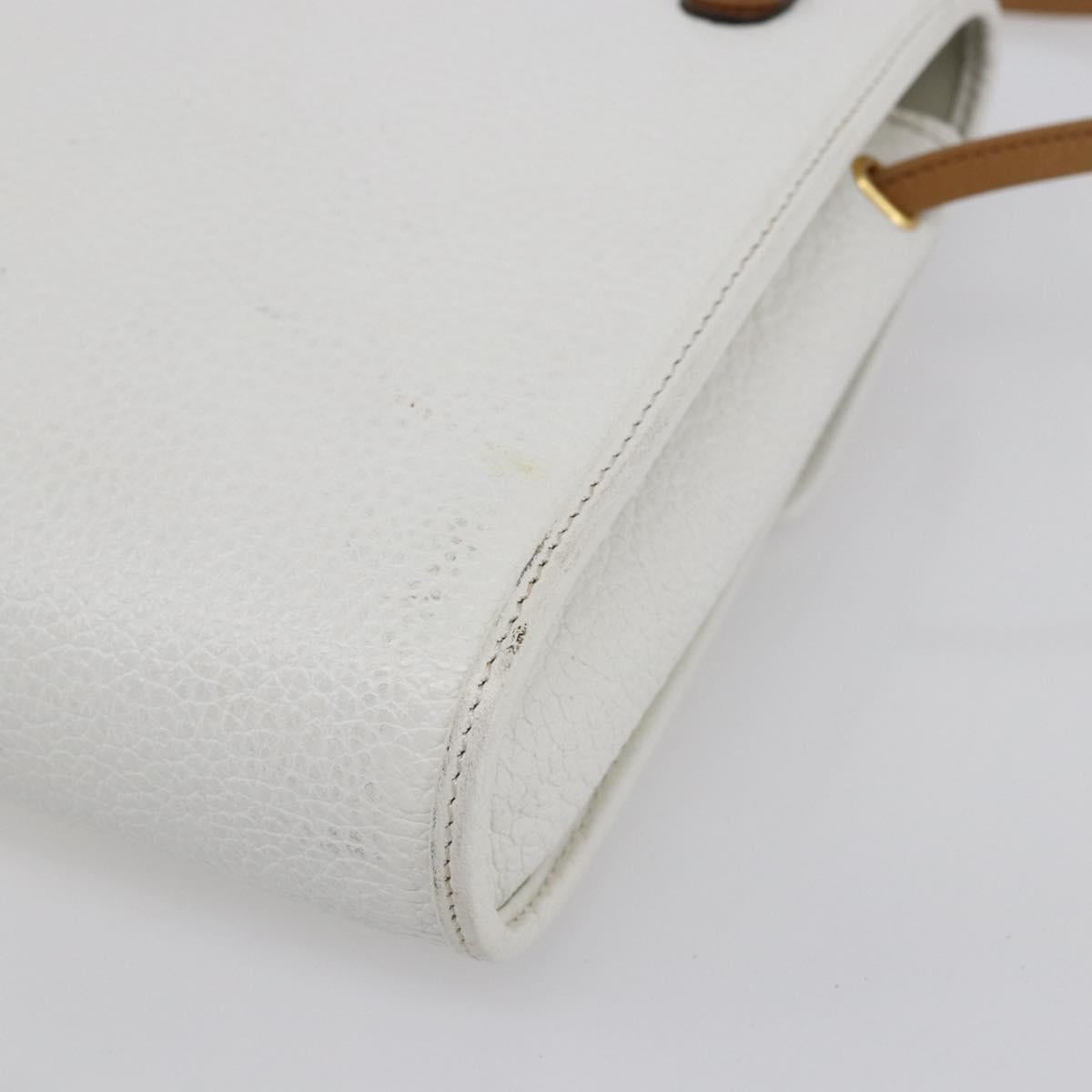 Christian Dior Shoulder Bag Leather White Gold Auth BA8403