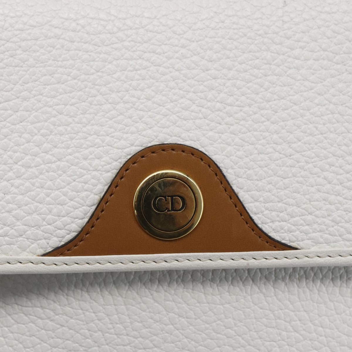Christian Dior Shoulder Bag Leather White Gold Auth BA8403