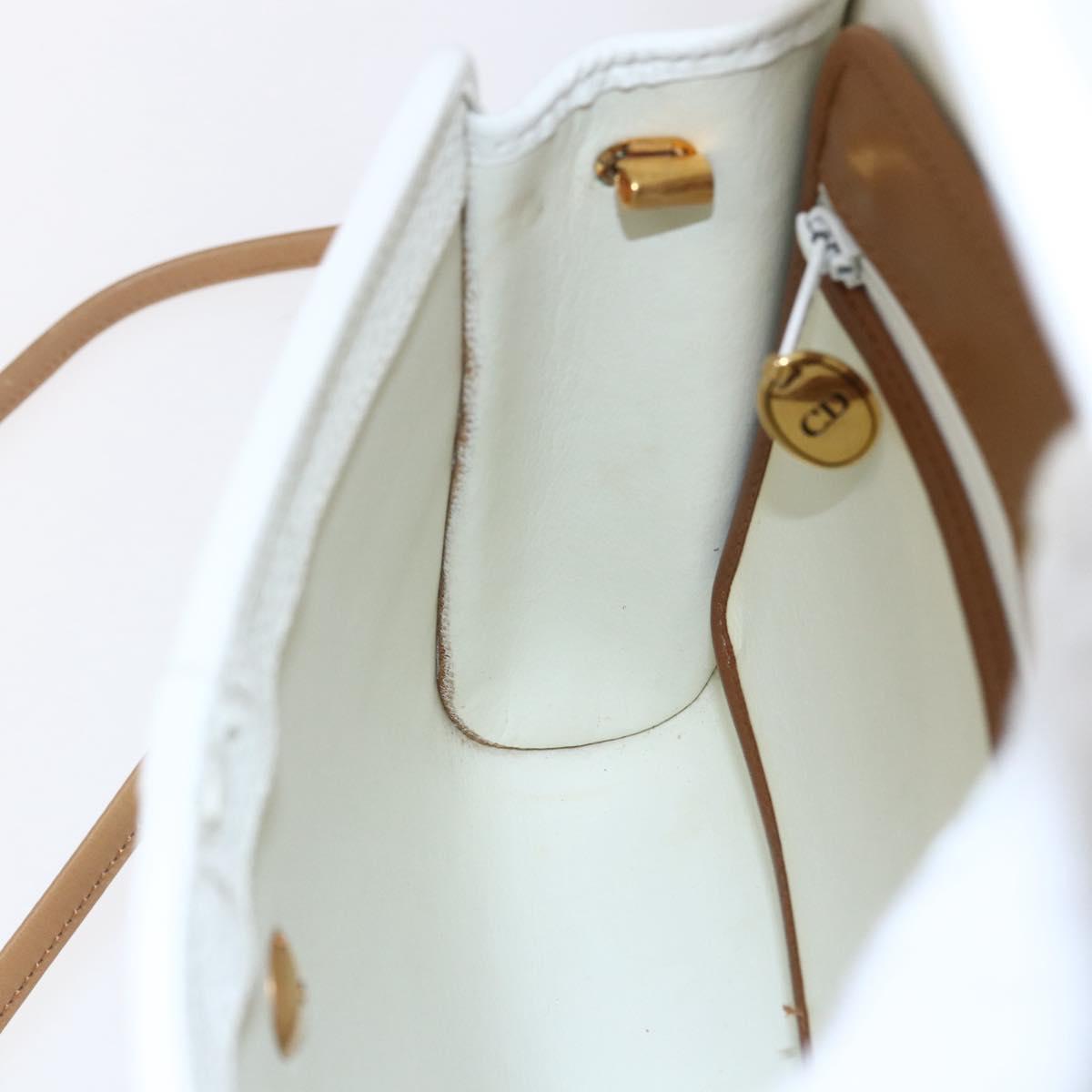 Christian Dior Shoulder Bag Leather White Gold Auth BA8403