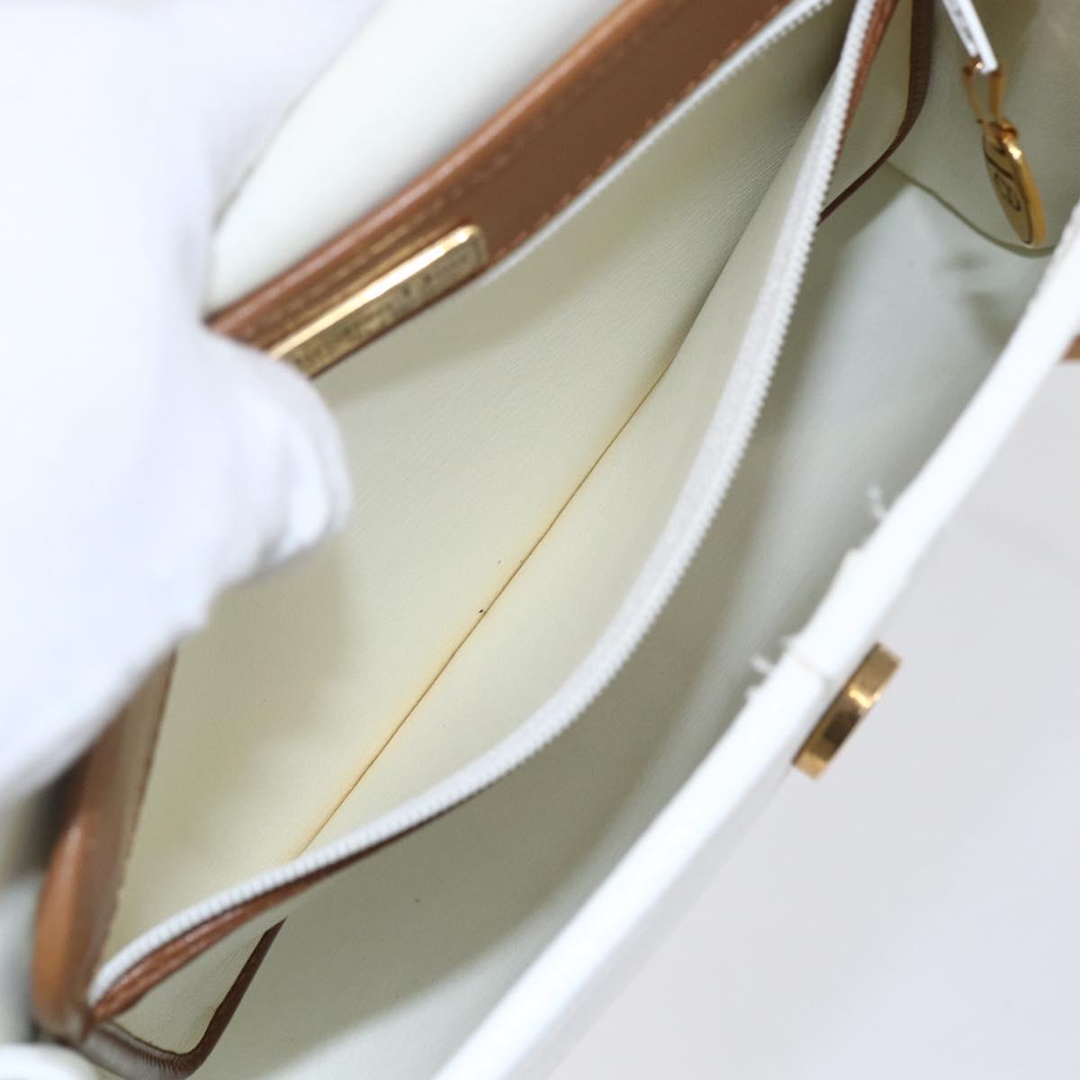 Christian Dior Shoulder Bag Leather White Gold Auth BA8403