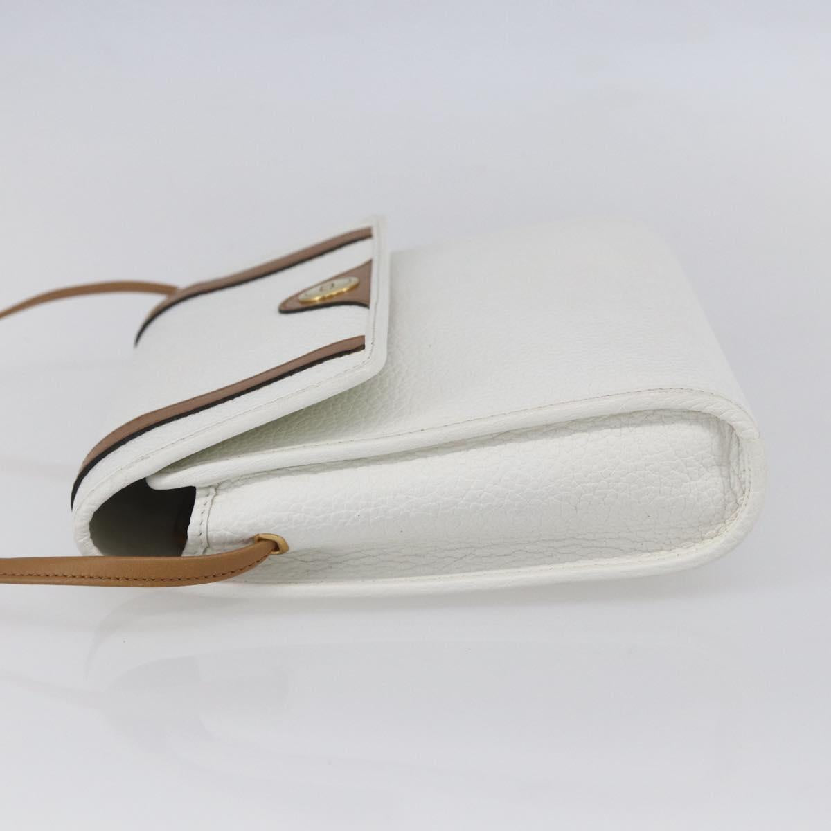 Christian Dior Shoulder Bag Leather White Gold Auth BA8403