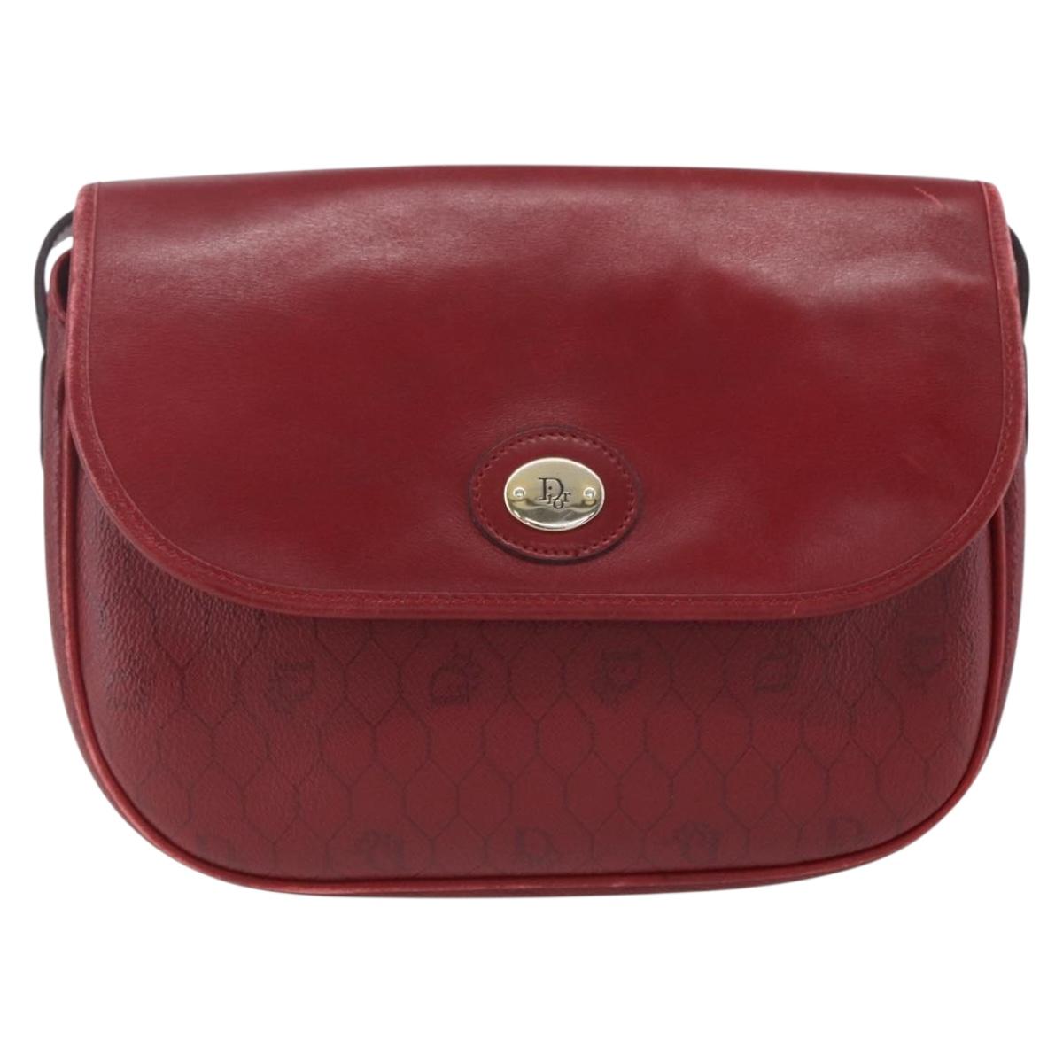 Christian Dior Honeycomb Canvas Shoulder Bag PVC Red Gold Auth BA8404