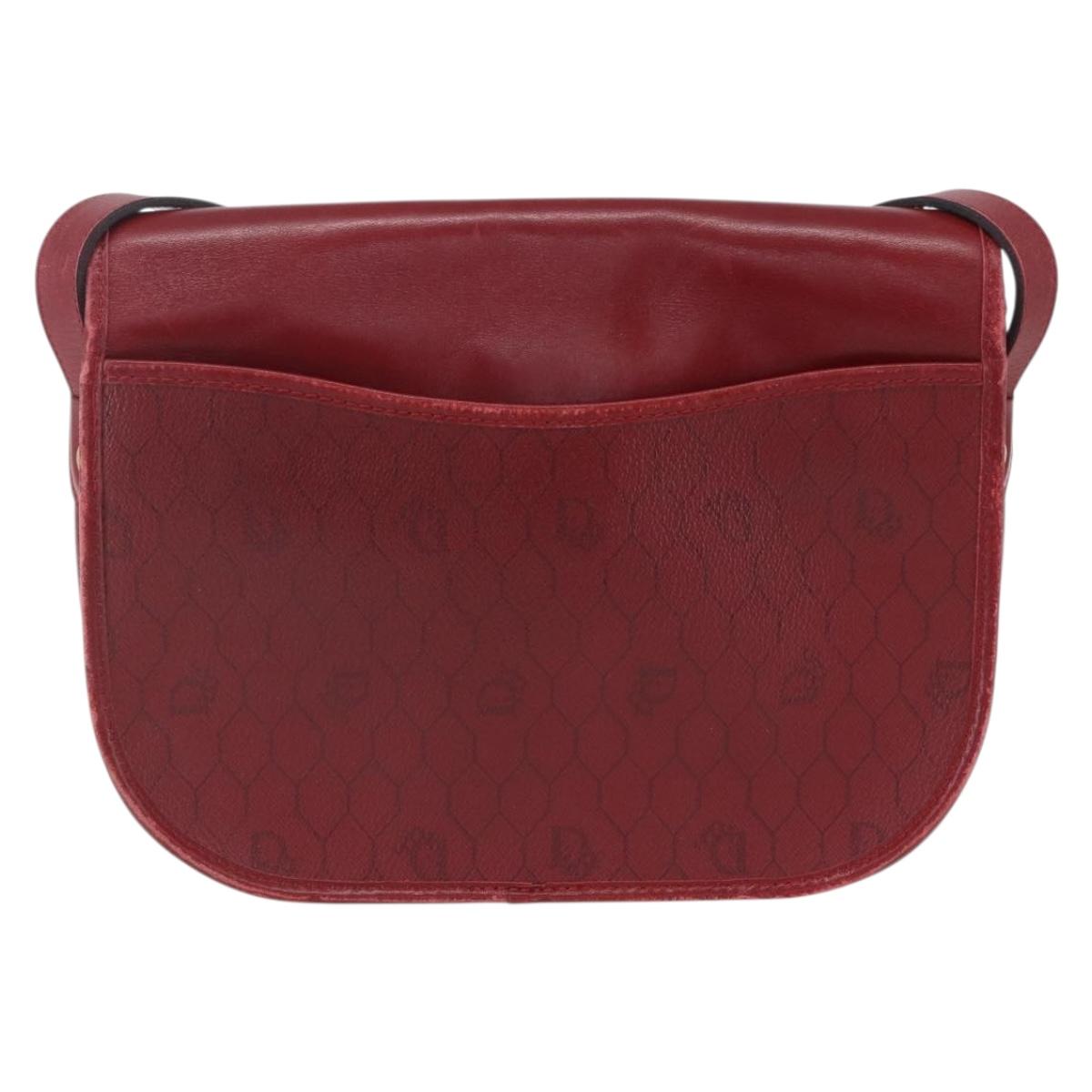 Christian Dior Honeycomb Canvas Shoulder Bag PVC Red Gold Auth BA8404