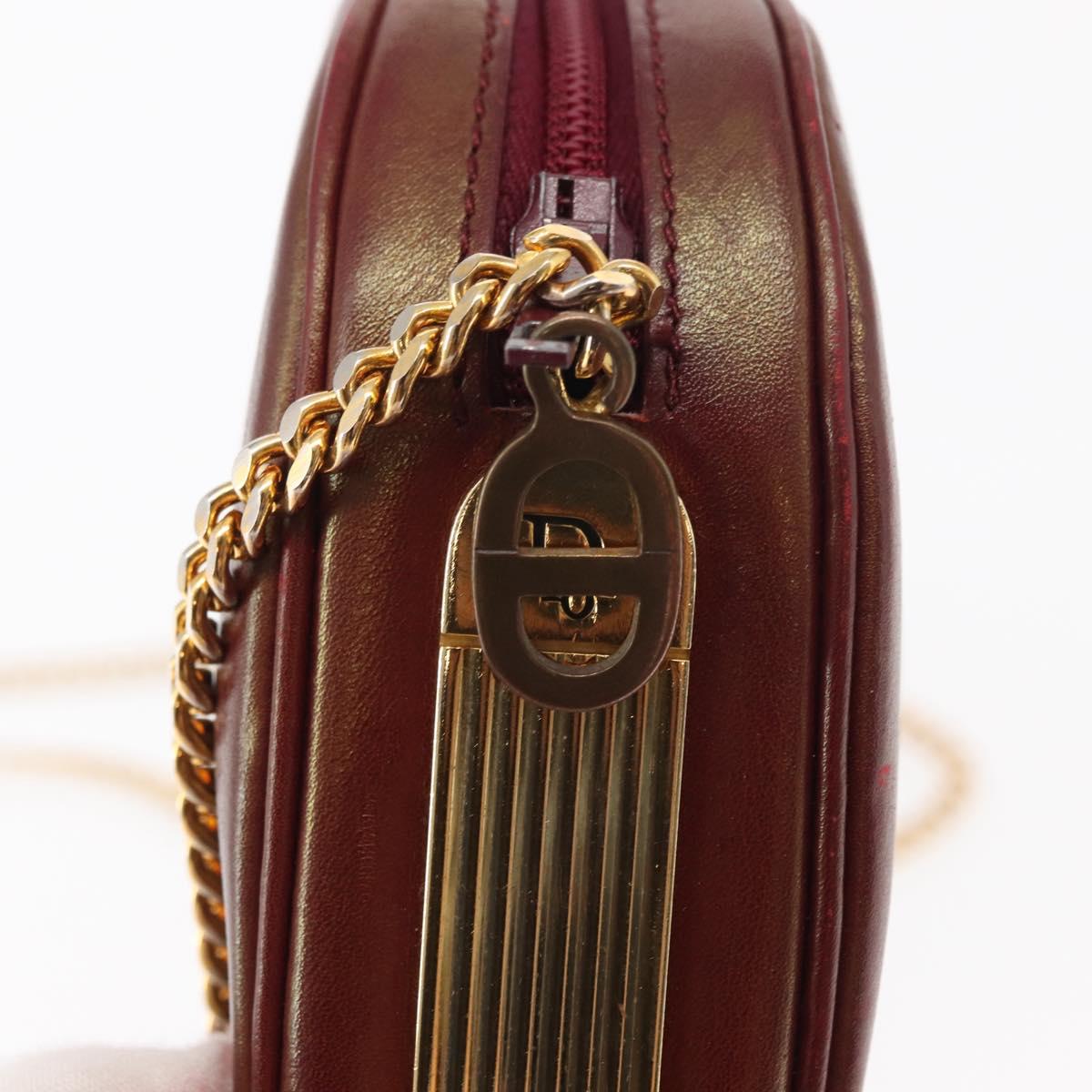 Christian Dior Chain Shoulder Bag Leather Red Gold Auth BA8405