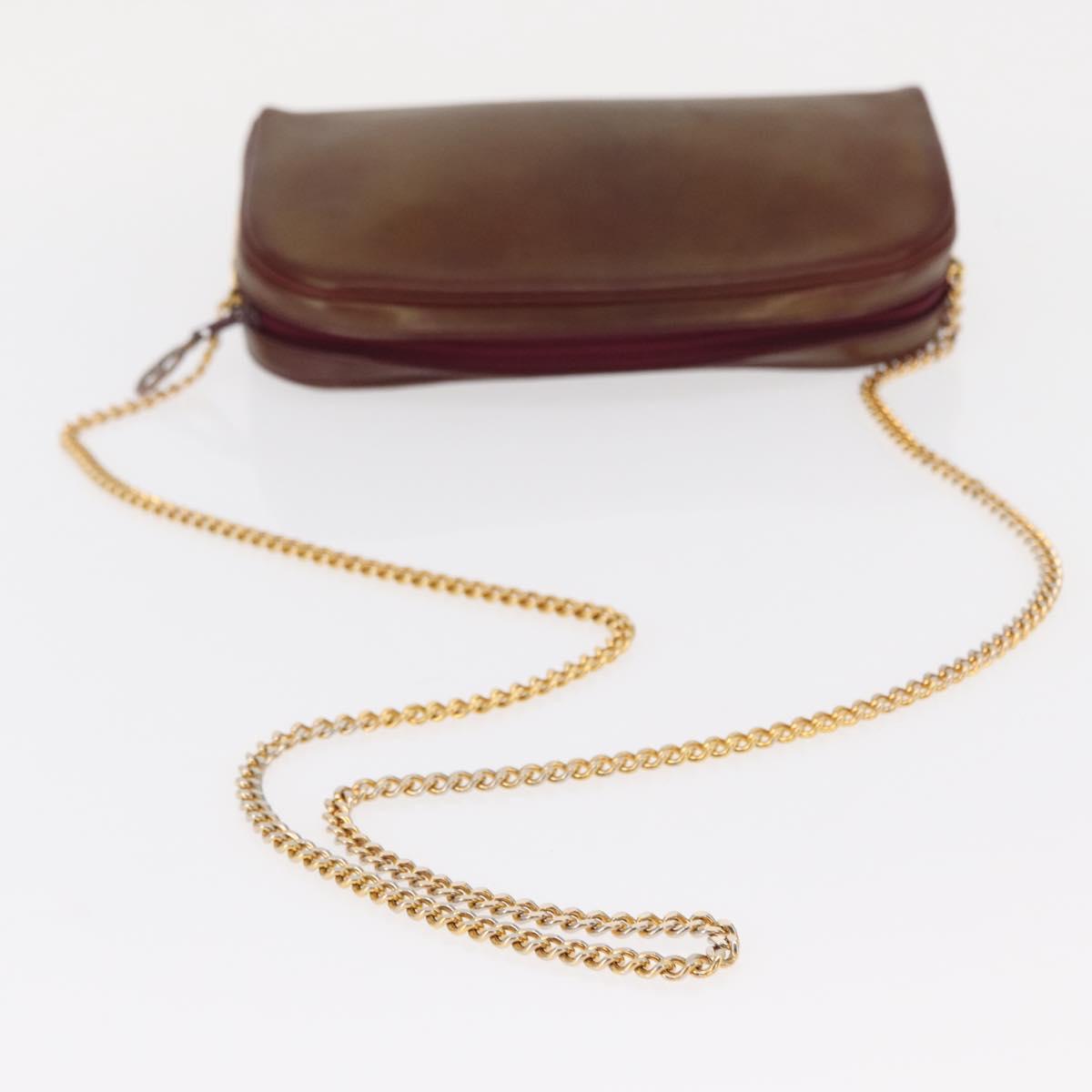 Christian Dior Chain Shoulder Bag Leather Red Gold Auth BA8405