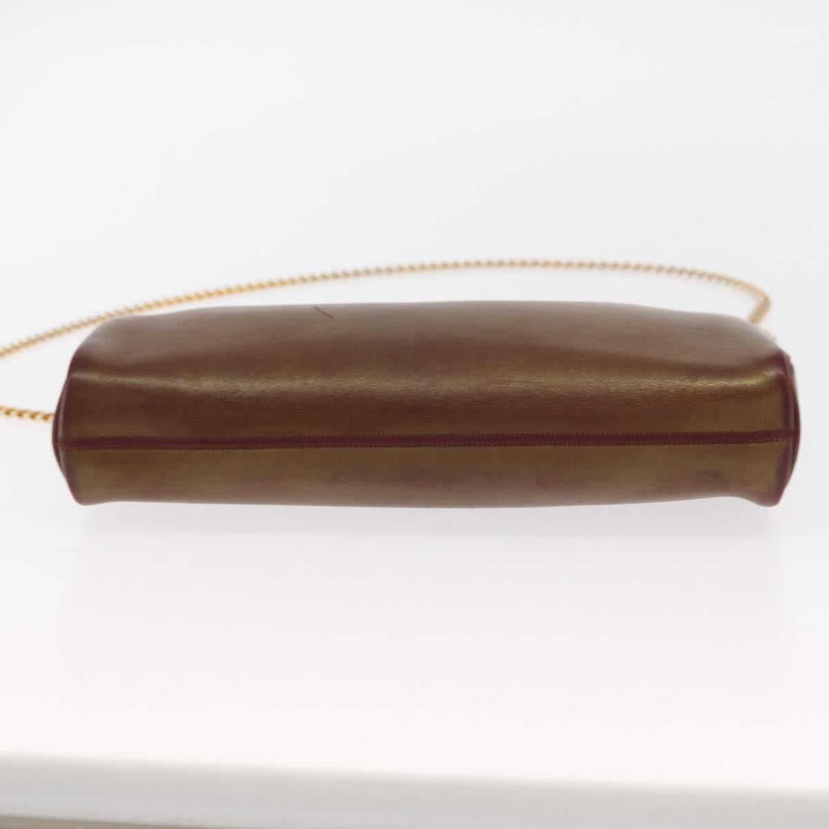 Christian Dior Chain Shoulder Bag Leather Red Gold Auth BA8405