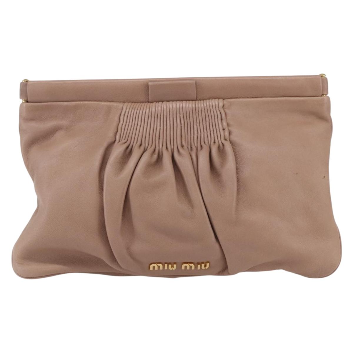 Miu Miu Clutch Bag Leather Pink Gold Auth BA8406