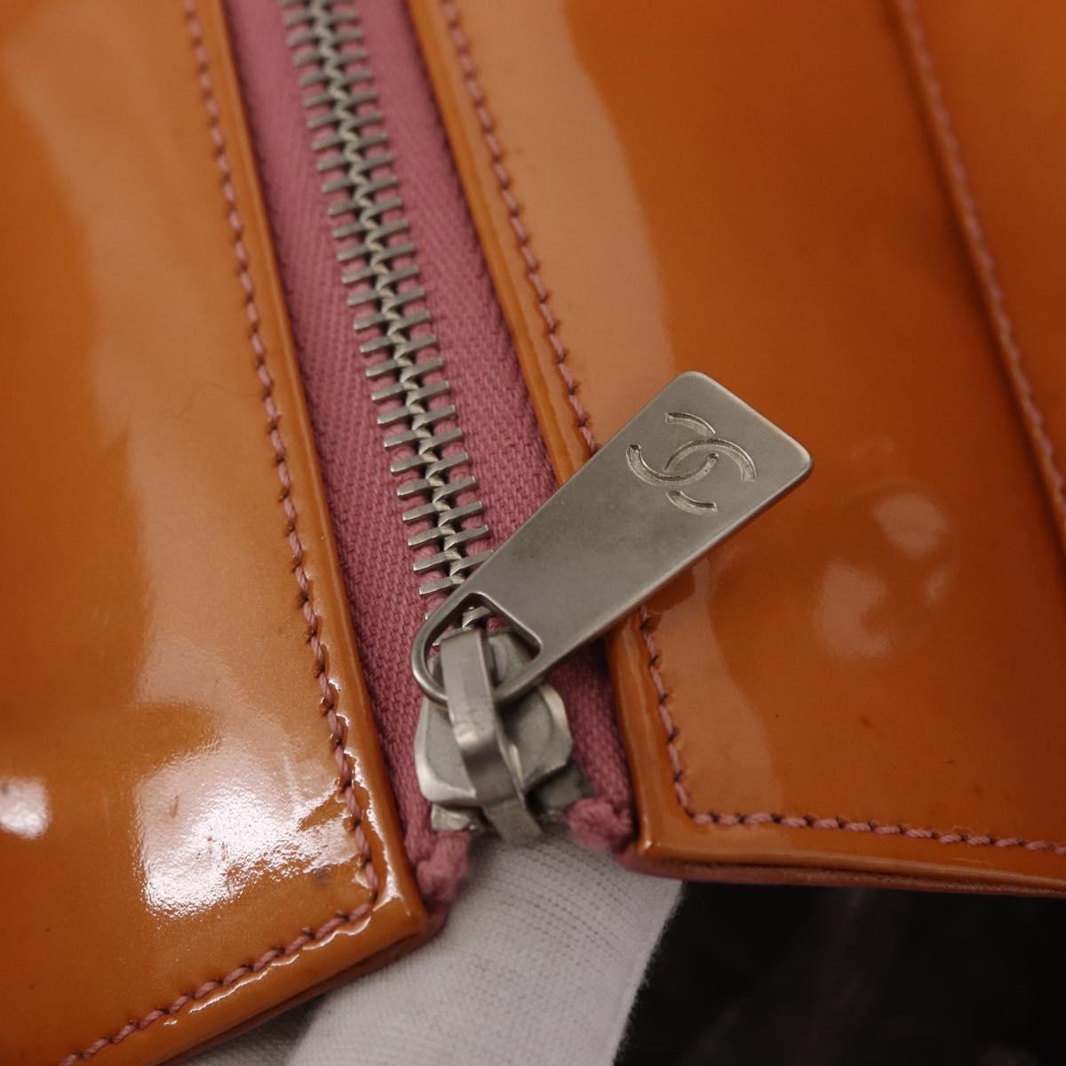 CHANEL Matelasse Chain Hand Bag Enamel Orange Silver CC Auth BA8407