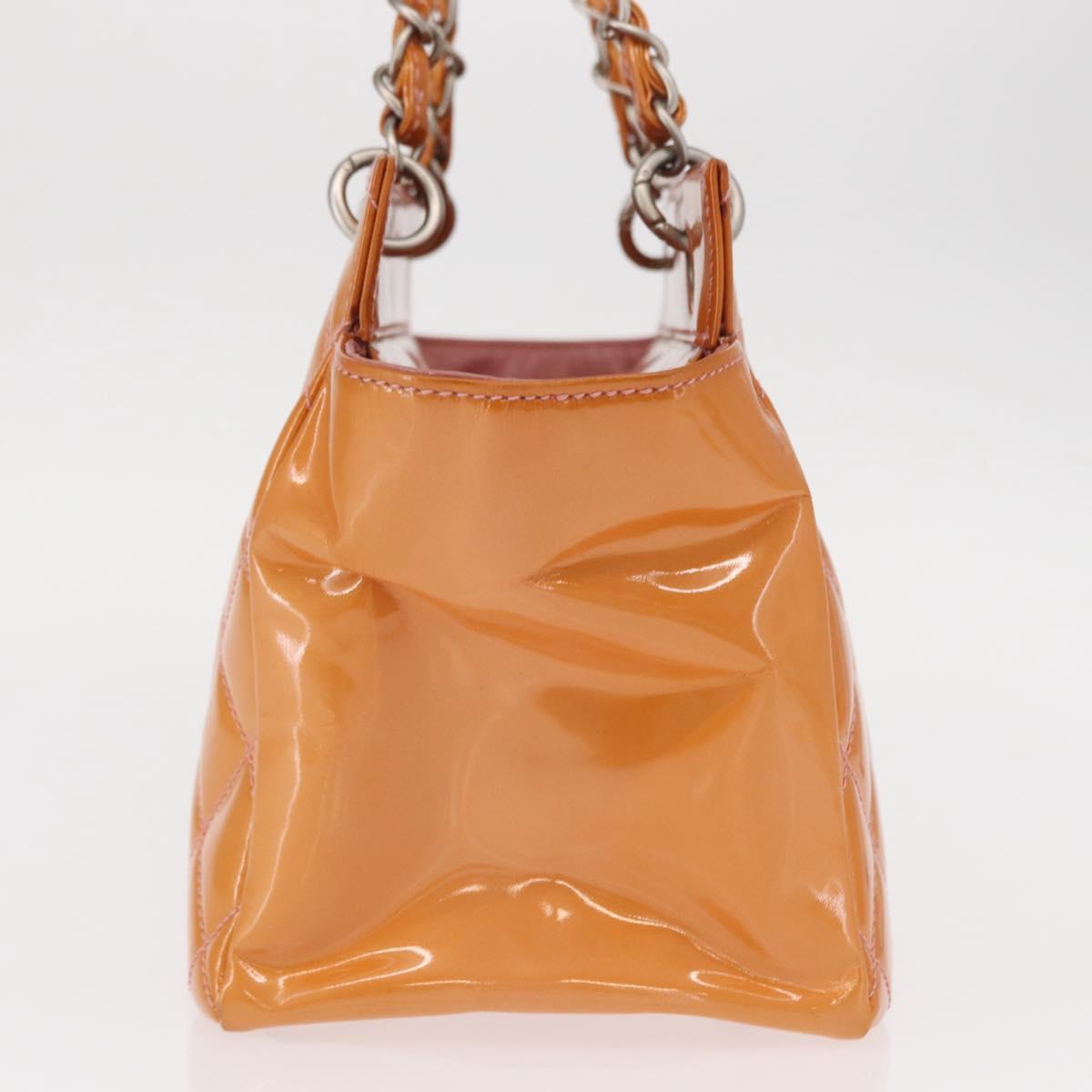 CHANEL Matelasse Chain Hand Bag Enamel Orange Silver CC Auth BA8407