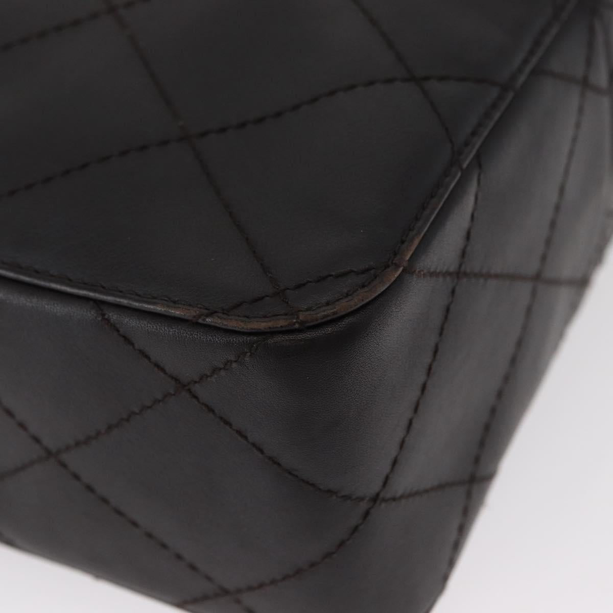 CHANEL Matelasse Shoulder Bag Lamb Skin Dark Brown Gold CC Auth BA8408