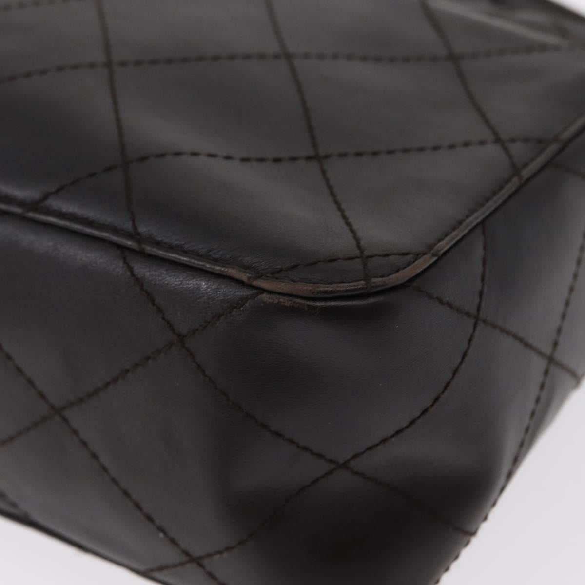 CHANEL Matelasse Shoulder Bag Lamb Skin Dark Brown Gold CC Auth BA8408