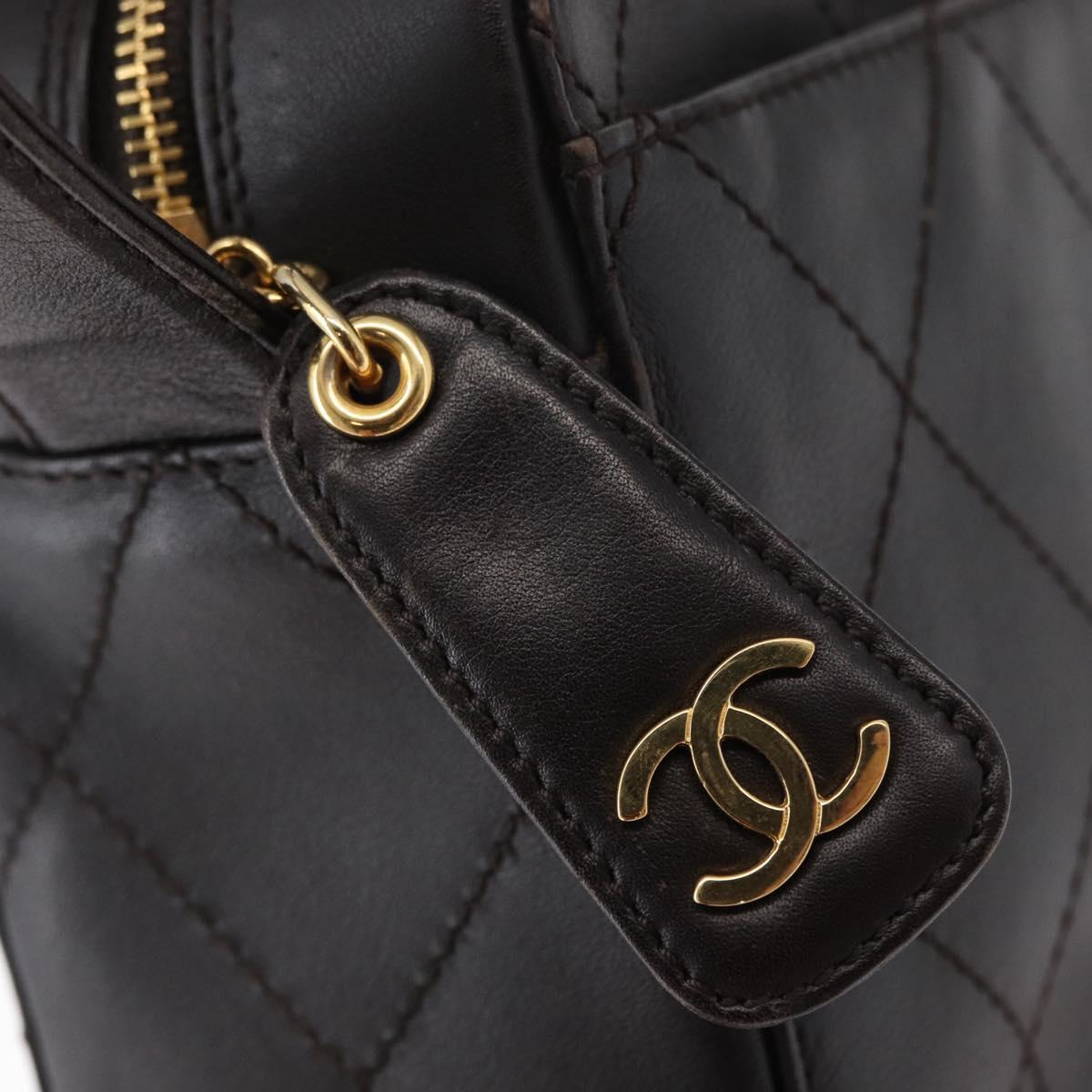 CHANEL Matelasse Shoulder Bag Lamb Skin Dark Brown Gold CC Auth BA8408