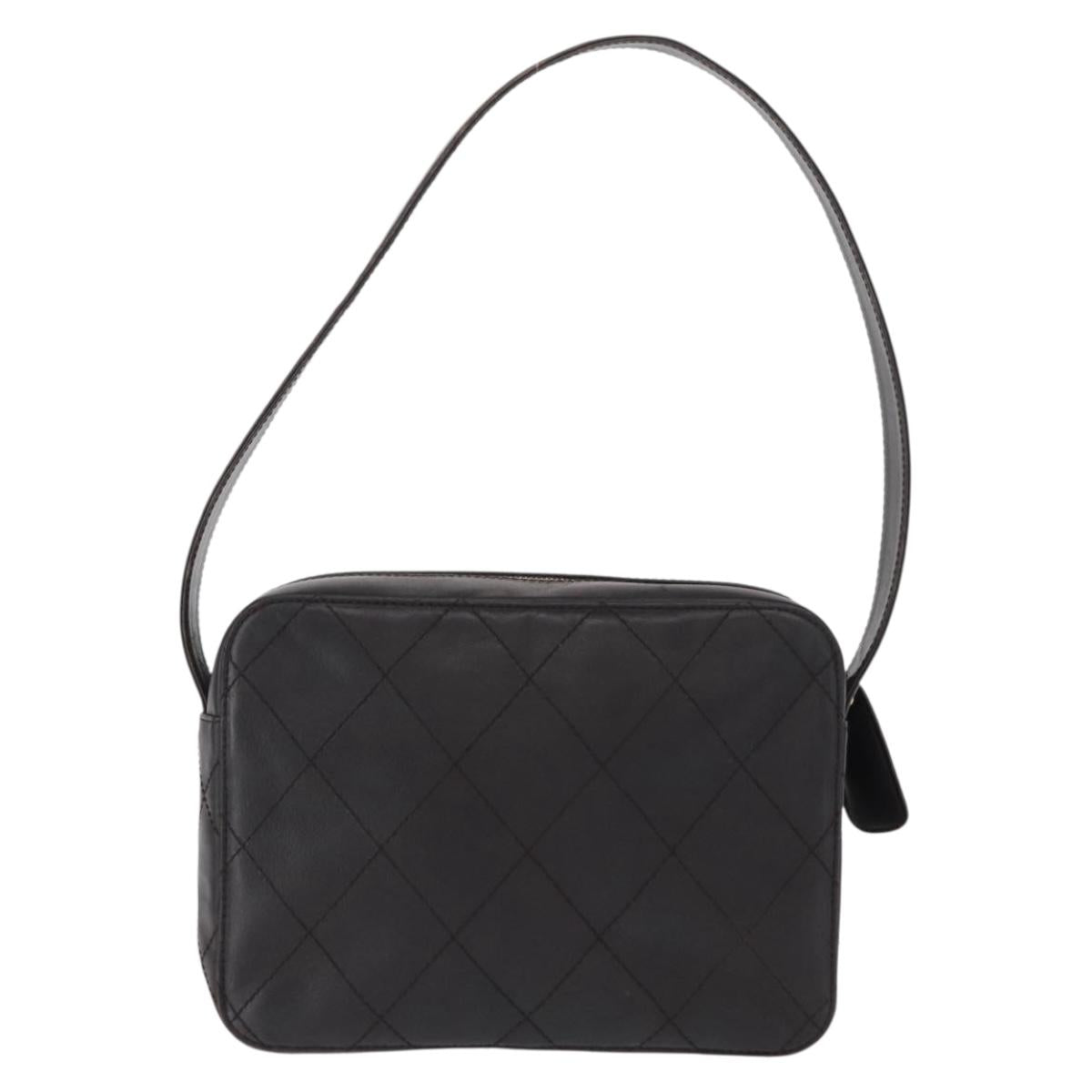 CHANEL Matelasse Shoulder Bag Lamb Skin Dark Brown Gold CC Auth BA8408