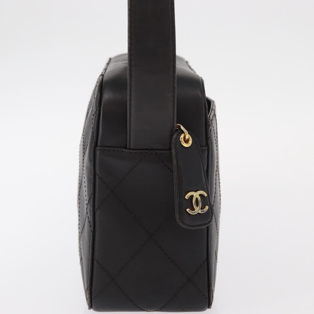 CHANEL Matelasse Shoulder Bag Lamb Skin Dark Brown Gold CC Auth BA8408