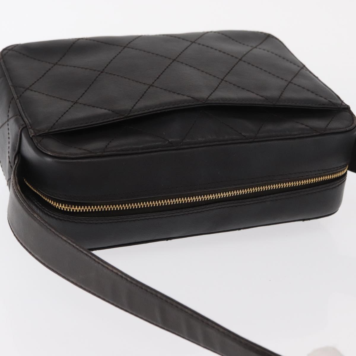 CHANEL Matelasse Shoulder Bag Lamb Skin Dark Brown Gold CC Auth BA8408
