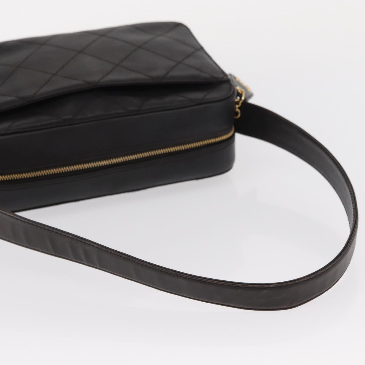 CHANEL Matelasse Shoulder Bag Lamb Skin Dark Brown Gold CC Auth BA8408