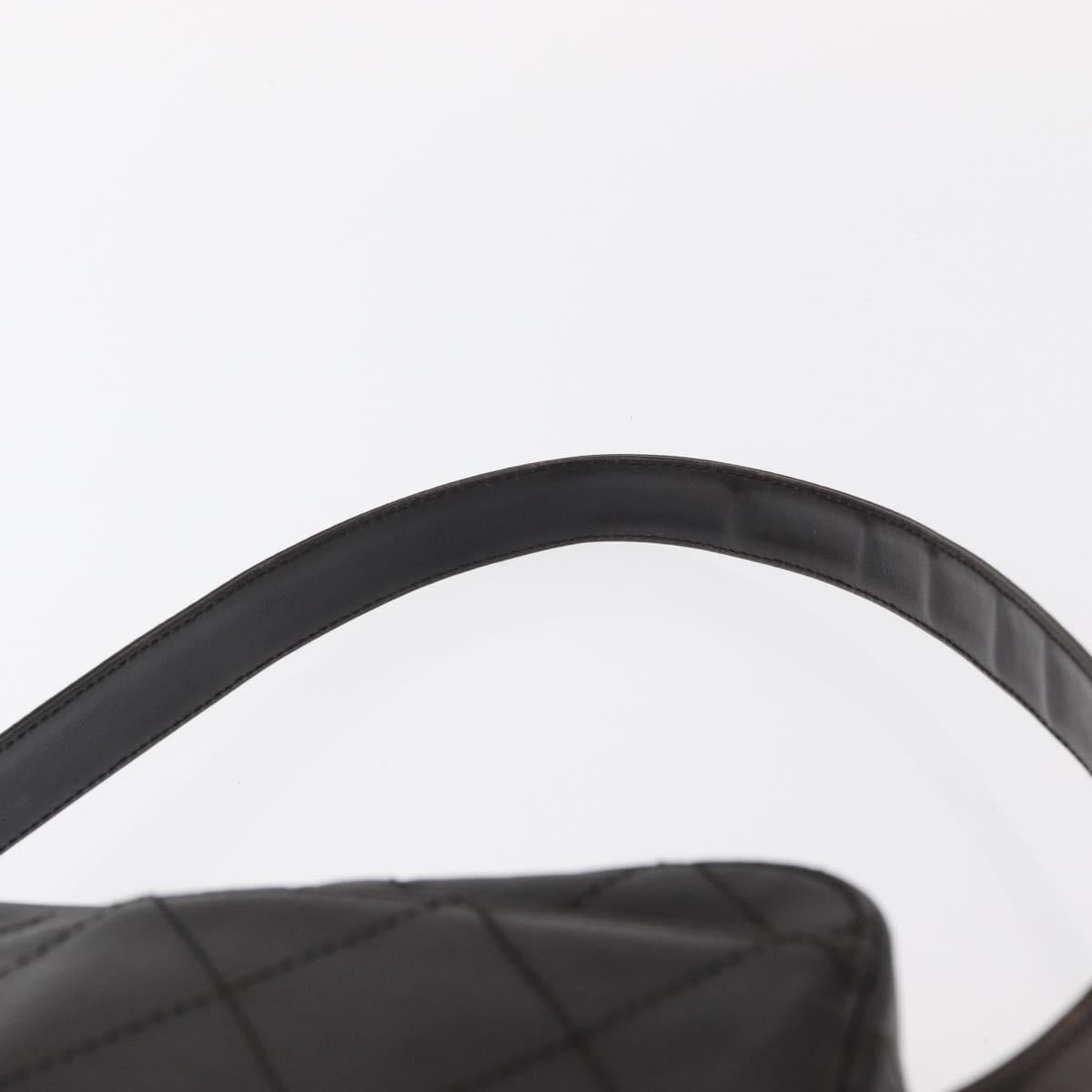 CHANEL Matelasse Shoulder Bag Lamb Skin Dark Brown Gold CC Auth BA8408