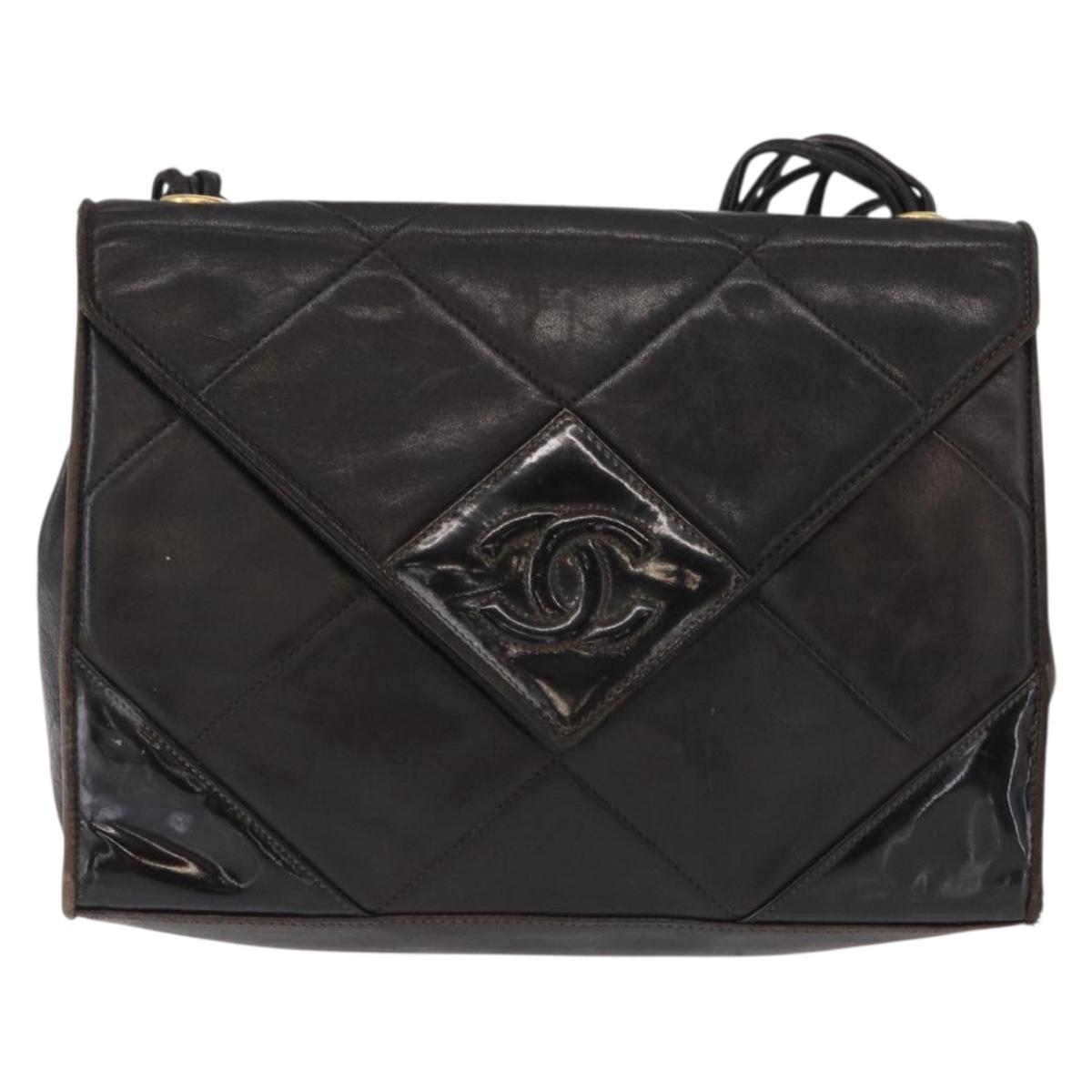 CHANEL Matelasse Shoulder Bag Lamb Skin Brown Gold CC Auth BA8409