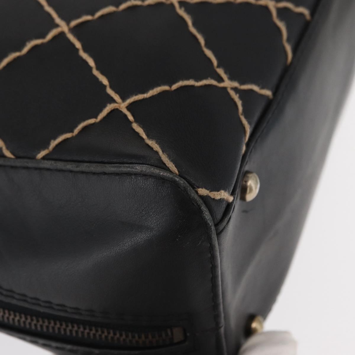CHANEL Wild stitch Hand Bag Lamb Skin Black CC Auth BA8410