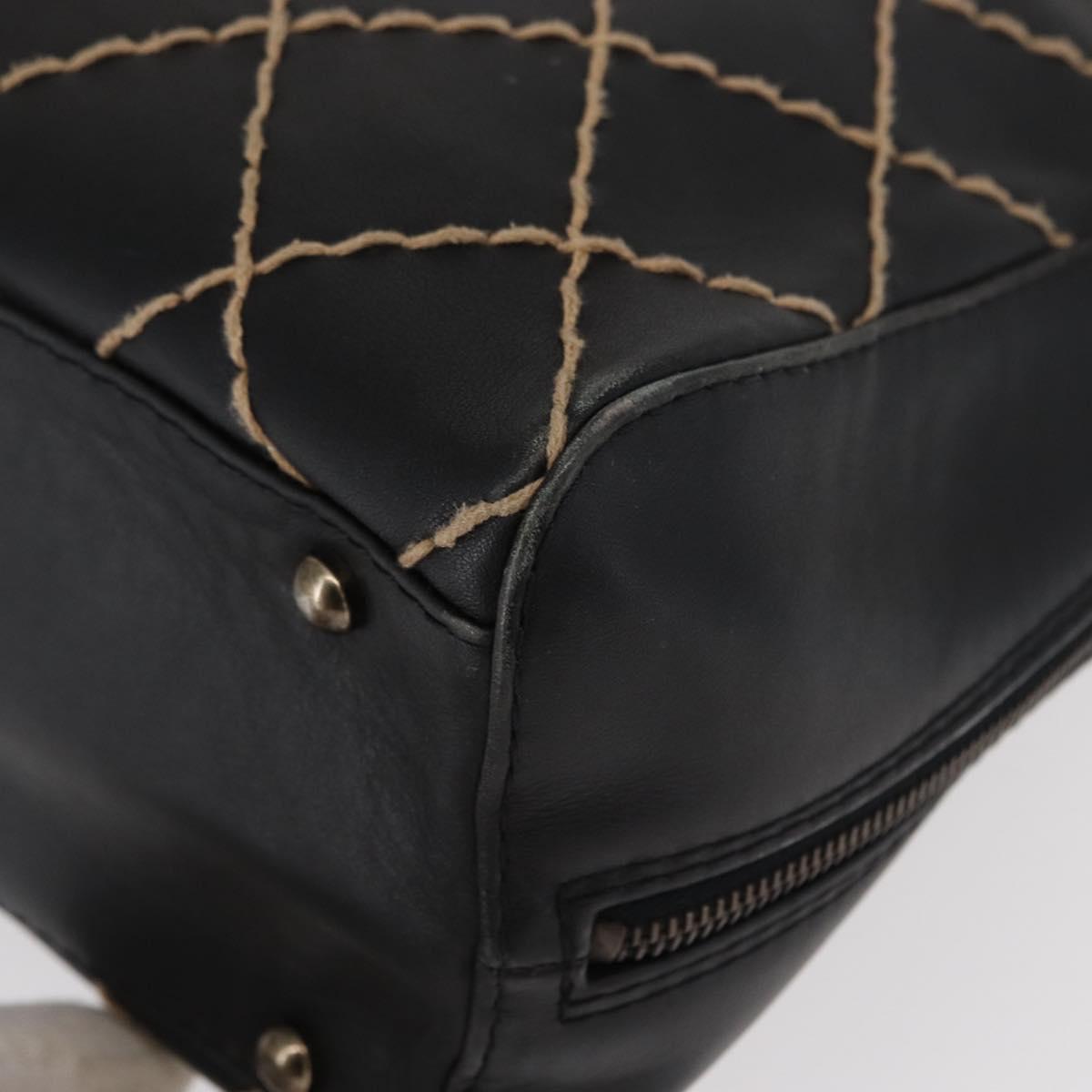 CHANEL Wild stitch Hand Bag Lamb Skin Black CC Auth BA8410