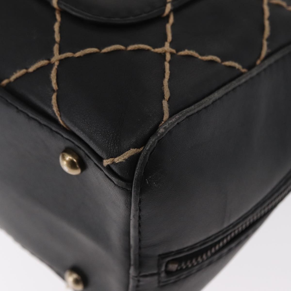CHANEL Wild stitch Hand Bag Lamb Skin Black CC Auth BA8410
