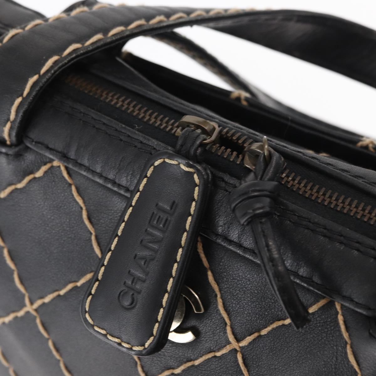 CHANEL Wild stitch Hand Bag Lamb Skin Black CC Auth BA8410